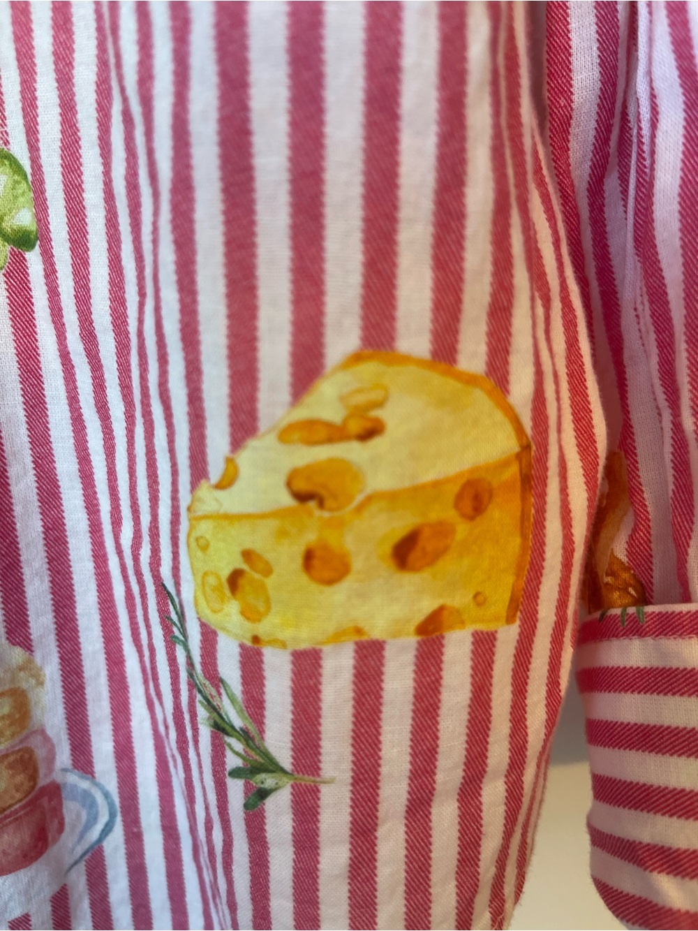 Elaine Rose Women's Pink Striped Button-Down Shirt with Playful Food Prints - Picture 6 of 12